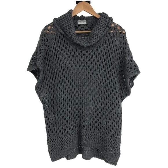 Catherine Lillywhite's Grey Chunky Knit Eyelet Cowl Neck Short Sleeve Sweater ~M - Picture 1 of 13